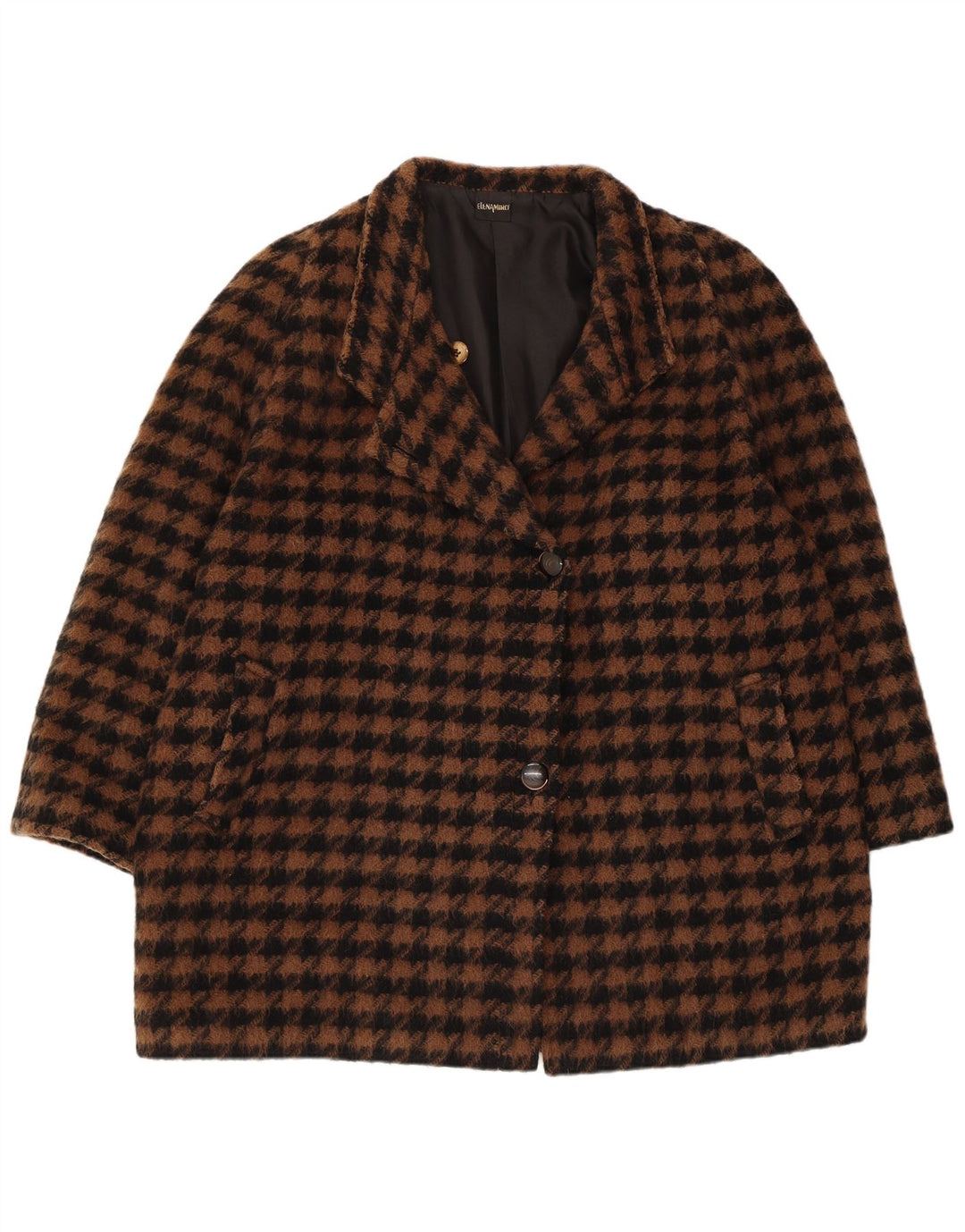 ELENA MIRO Oversize overfrakke til kvinder IT 43 Medium Brown Houndstooth Retro