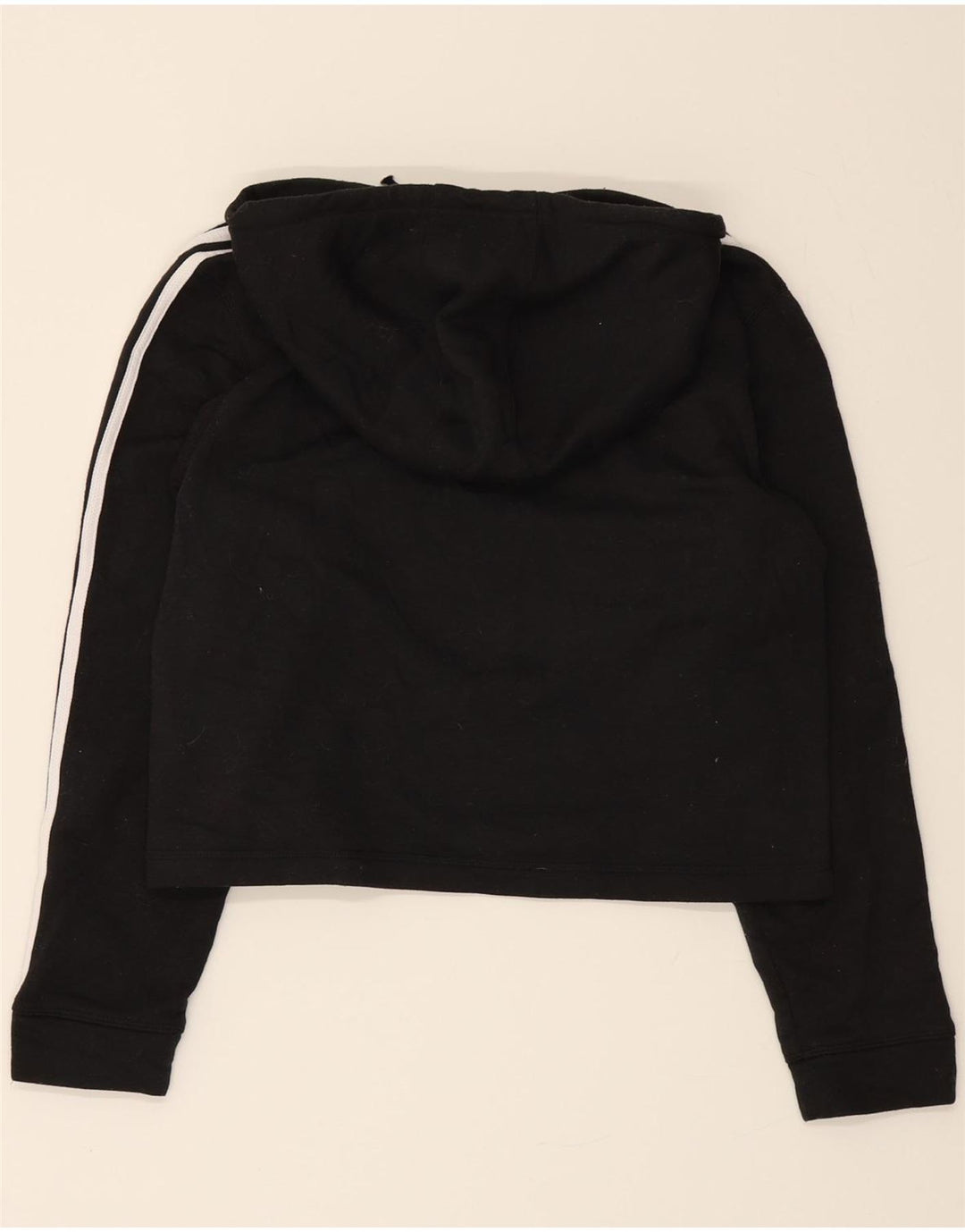 ADIDAS Womens Crop Hoodie Jumper UK 12/14 Medium Black Polyester Vintage Adidas and Second-Hand Adidas from Messina Hembry 