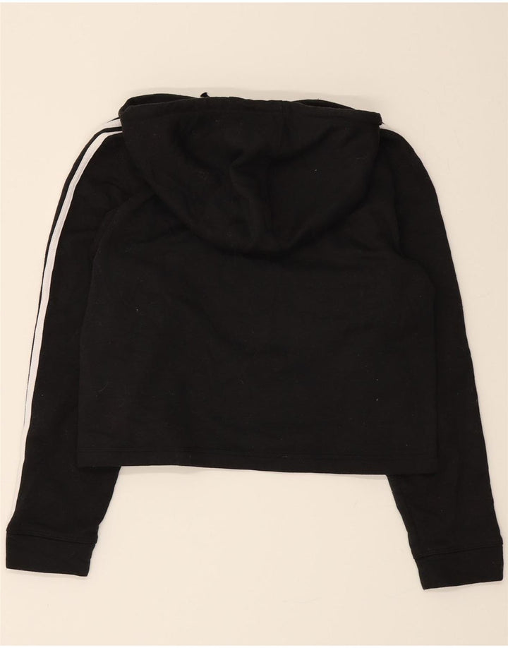 ADIDAS Womens Crop Hoodie Jumper UK 12/14 Medium Black Polyester Vintage Adidas and Second-Hand Adidas from Messina Hembry 