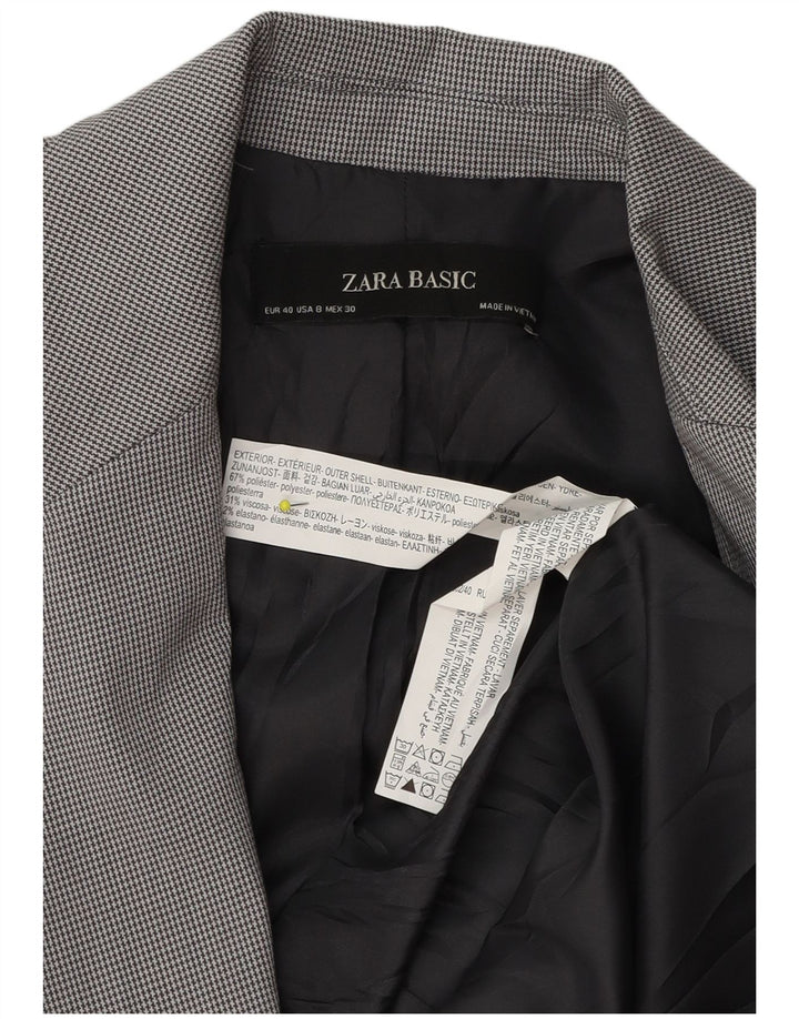 Zara Dame 1-knaps blazerjakke EU 40 Medium Grey Houndstooth Polyester