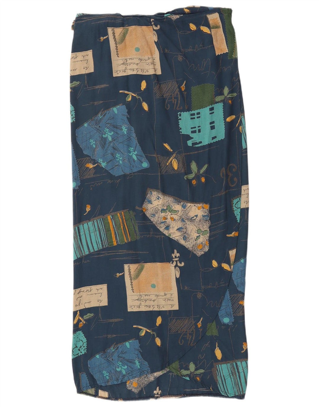 Vintage slå-om nederdel til kvinder W30 Medium marineblå patchwork