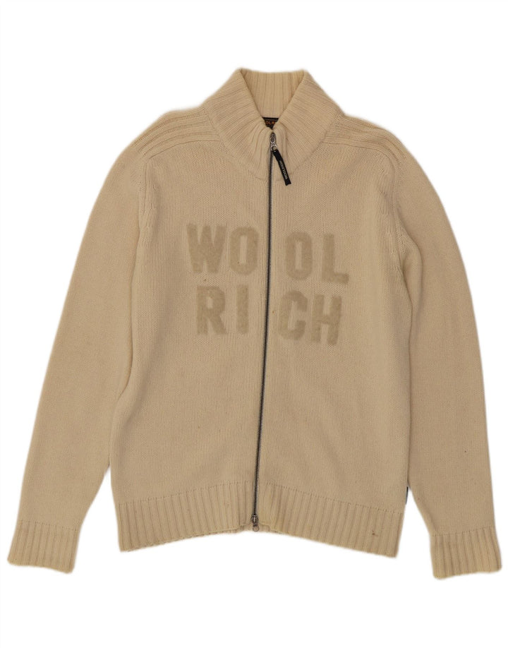 Woolrich Herre grafisk cardigan sweater Medium Beige Uld