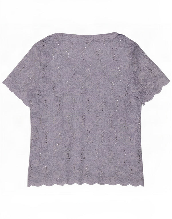 Jacques Vert Dame Kortærmet Bluse Top UK 20 2XL Blue Floral Polyamid