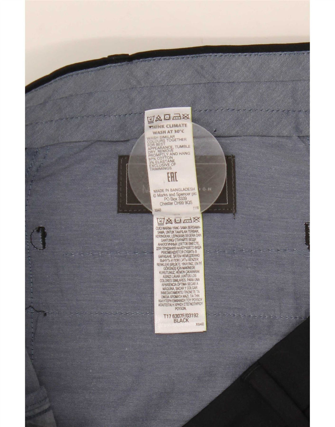 Marks & Spencer Herre Slim Fit Suit Bukser W38 L29 Sort Bomuld