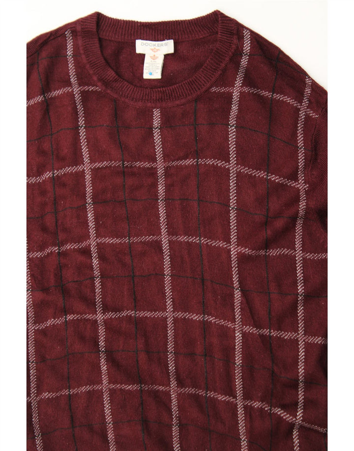 DOCKERS Mens Crew Neck Jumper Sweater Large Maroon Check Acrylic Vintage Dockers and Second-Hand Dockers from Messina Hembry 