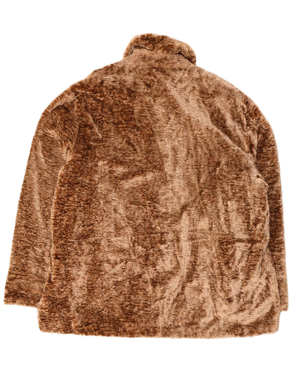 Vintage Dame Loose Fit Faux Fur Jacket UK 18 XL Brun