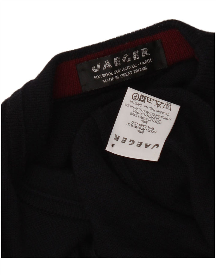 Jaeger Herre grafisk rund hals sweater stor marineblå uld