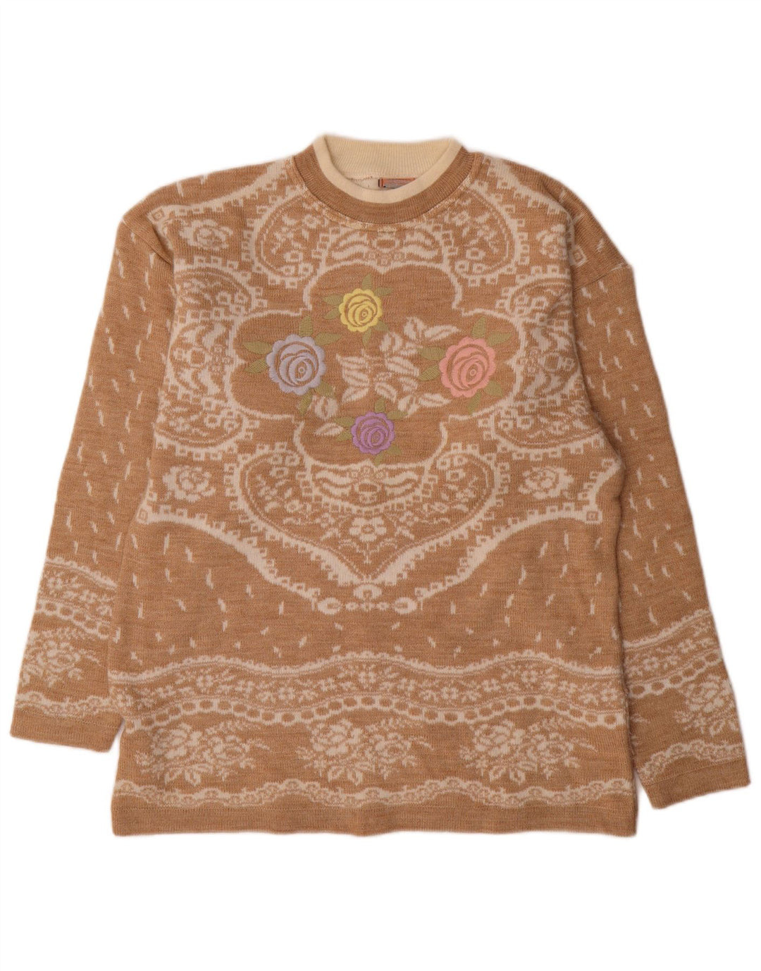 Bernardi Dame Jumper Sweater UK 14 Medium Beige Fair Isle Wool