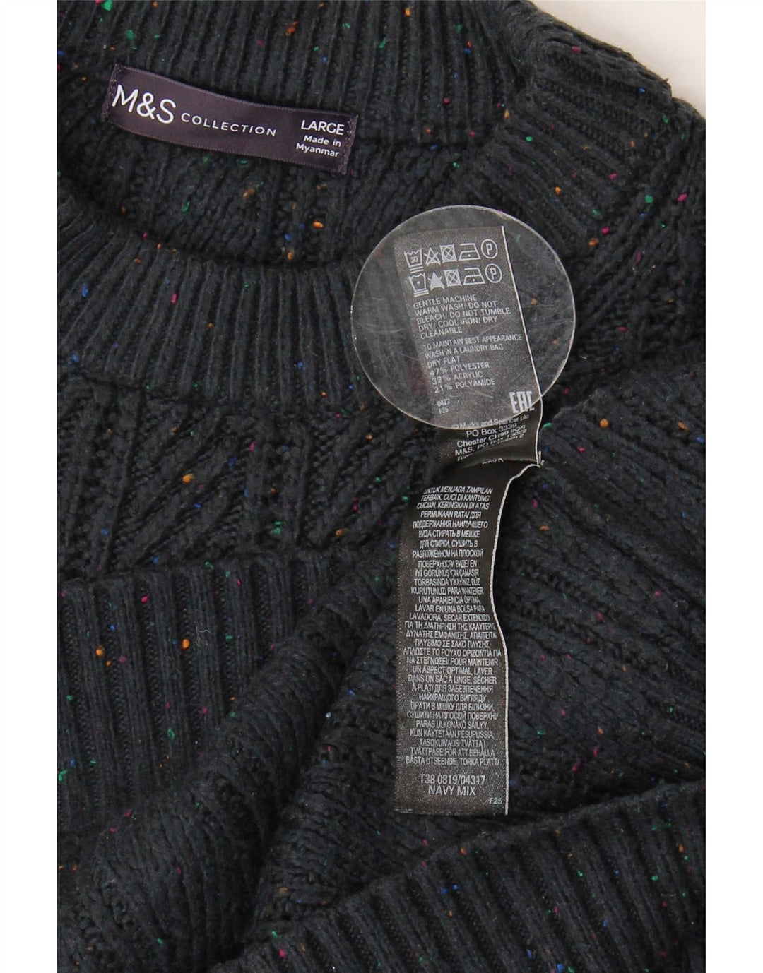 Marks & Spencer Herre sweater med rund hals, stor marineblå flækket