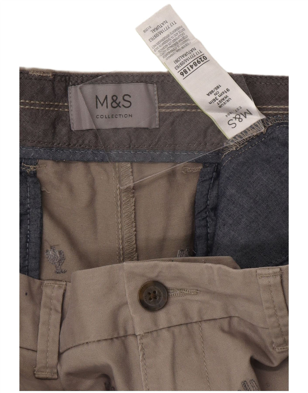 MARKS & SPENCER Chino-shorts til mænd W36, stor grå plettet bomuld