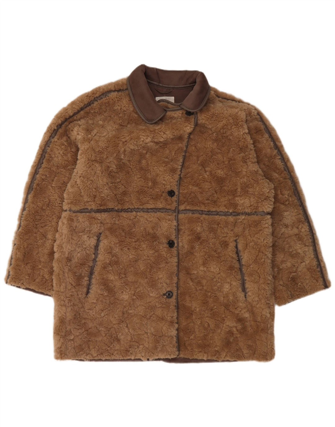 H&M Damebamse Oversized Fluffy Coat UK 14 Medium Brown Polyester