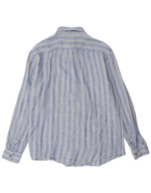 Dack's Mens Shirt Medium Blue Striped Linen