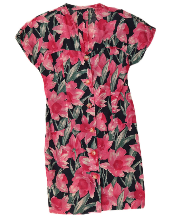 Vintage Kvinders Kortærmede Skjortekjole UK 14 Medium Pink Floral