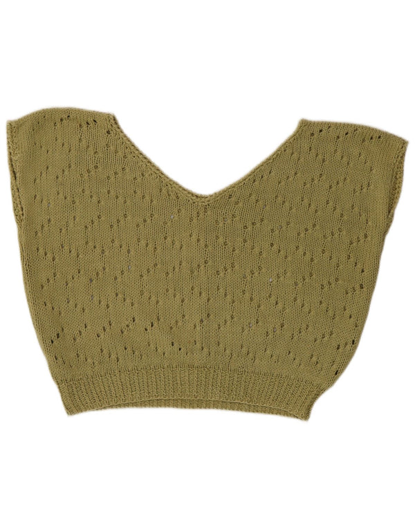 Vintage Dame Crop Loose Fit Vest Tank Top UK 14 Large Green