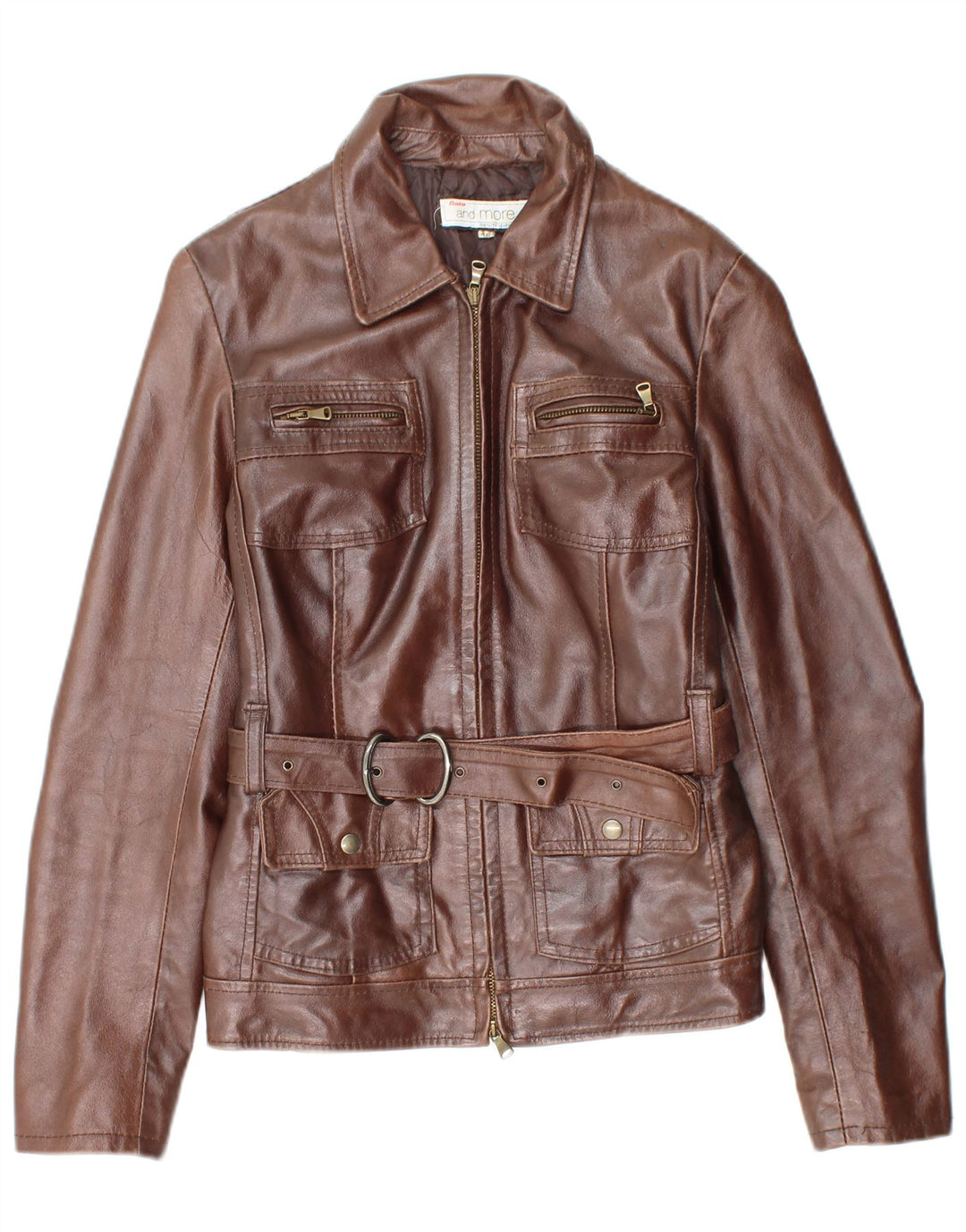 BATA AND MORE Womens Leather Jacket IT 46 Large Brown Leather