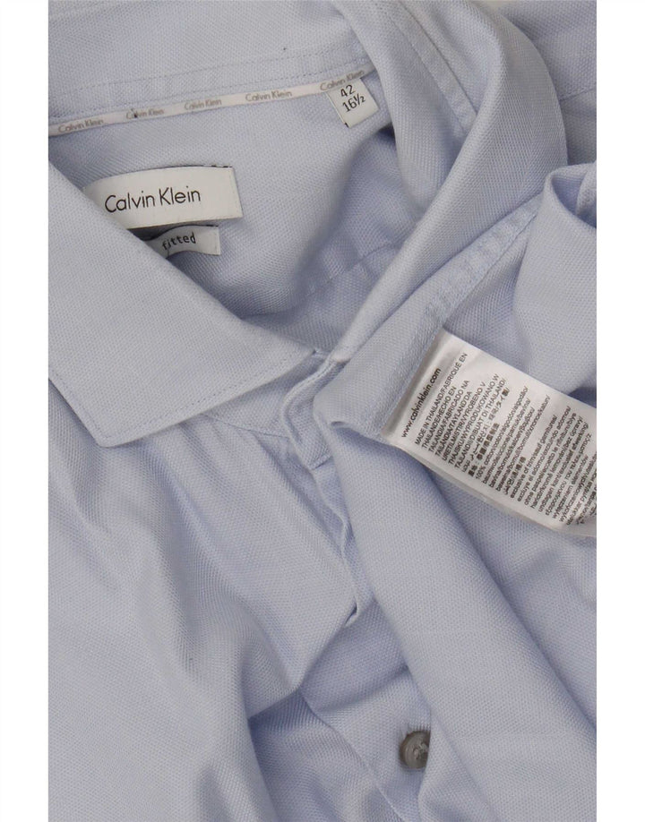 Calvin Klein Herre Fitted Shirt Størrelse 42 16 1/2 Large Blue Cotton