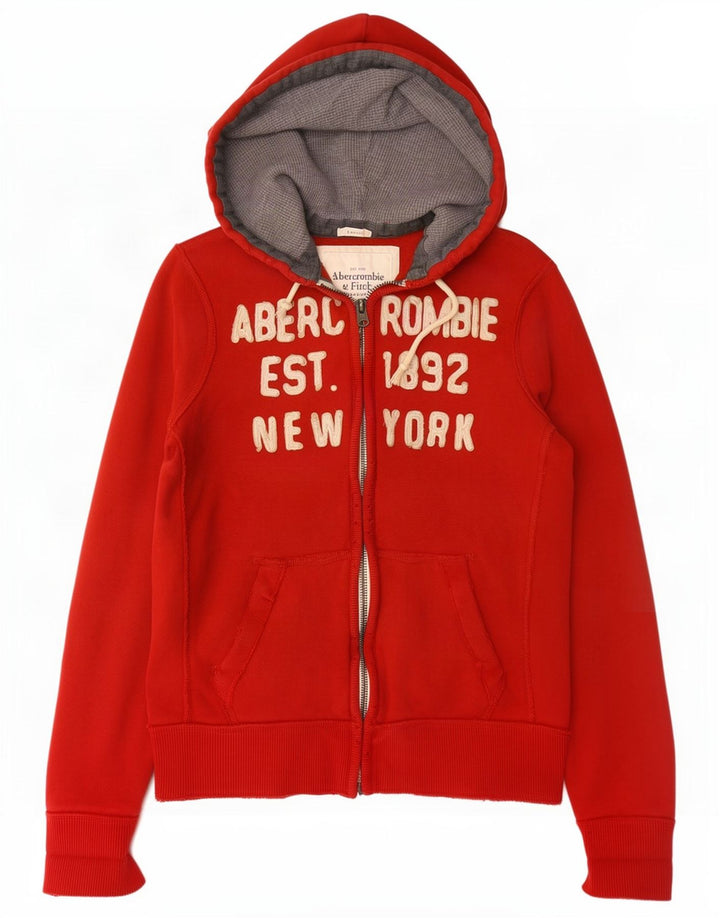 Abercrombie & Fitch Herre Distressed Graphic Zip Hoodie Sweater Medium Red