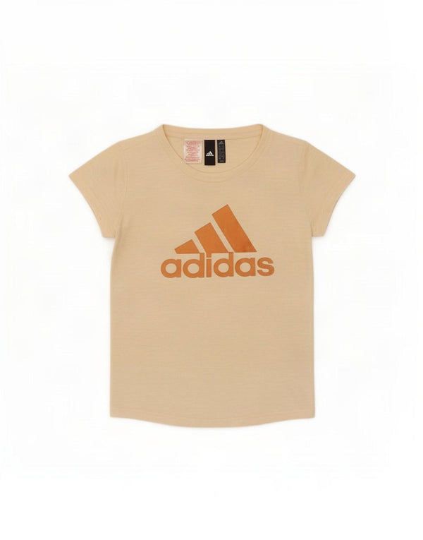 Adidas piger grafisk t-shirt top 11-12 år beige flækket bomuld