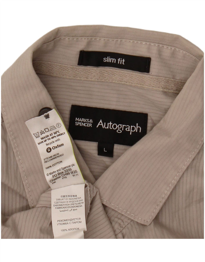 Marks & Spencer Herre Autograph Kortærmet Skjorte Stor Beige Stribet