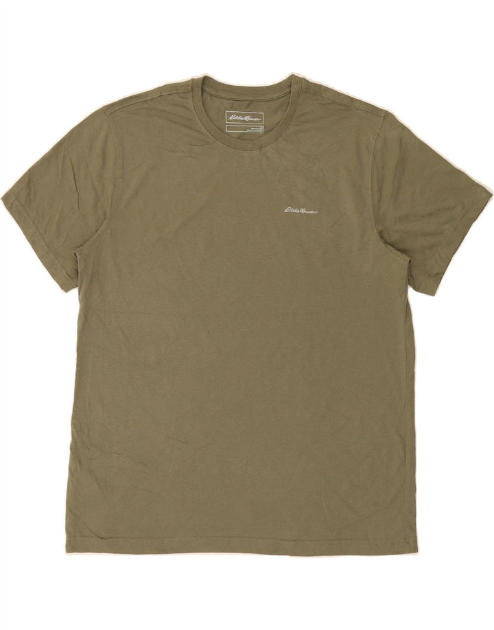EDDIE BAUER Mens T-Shirt Top Large Khaki Cotton Vintage Eddie Bauer and Second-Hand Eddie Bauer from Messina Hembry 