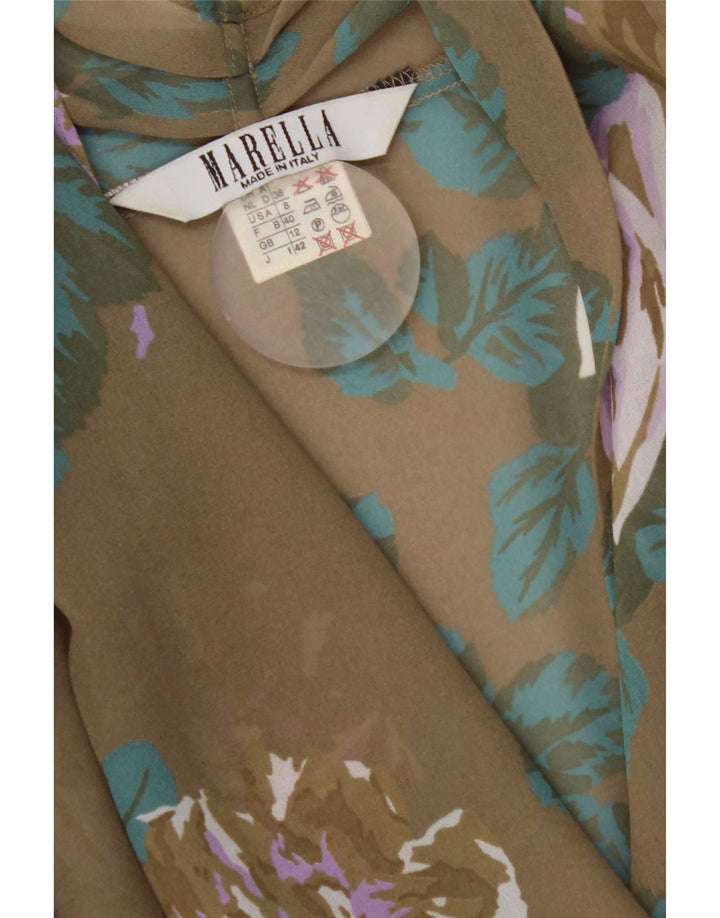 Marella Womens Wrap Crop Shirt Bluse UK 12 Medium Brown Floral Polyester