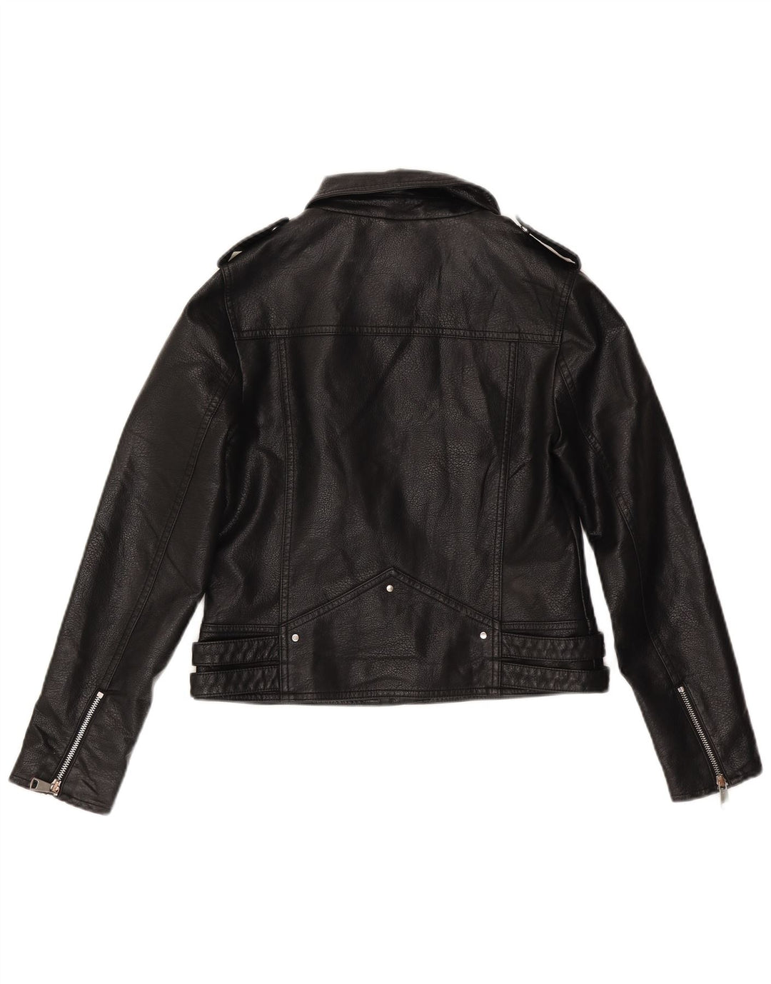 Warehouse Dame imiteret læder Biker Jacket UK 10 Small Black Polyurethane