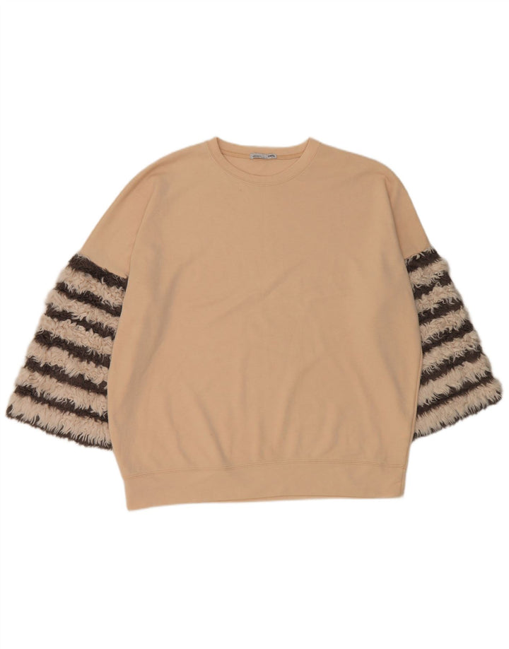 Zara Dame 3/4 ærmet oversize sweatshirt trøje UK 14 Medium Beige