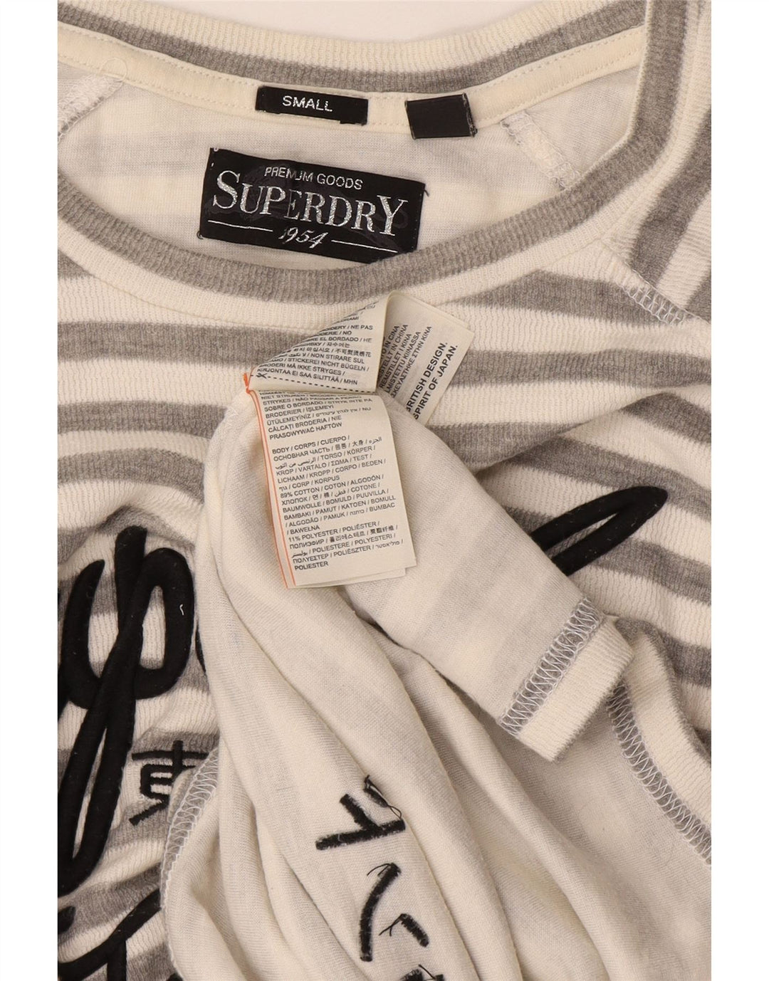 Superdry grafisk top langærmet til kvinder UK 10 Lille grå stribet bomuld