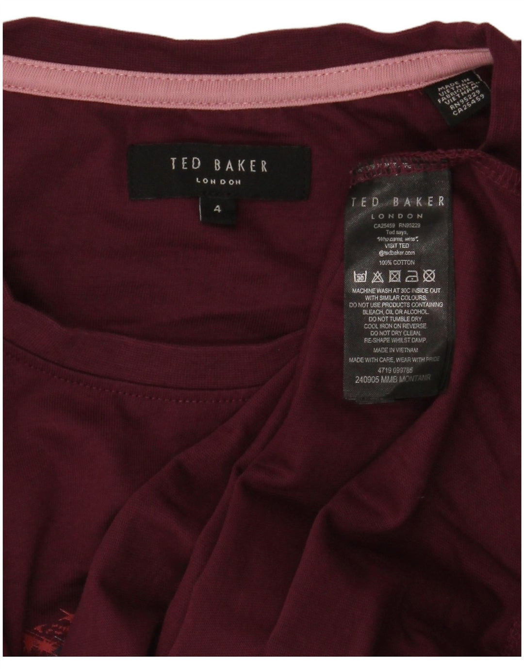 Ted Baker Herre grafisk T-shirt Top størrelse 4 Stor rødbrun bomuld