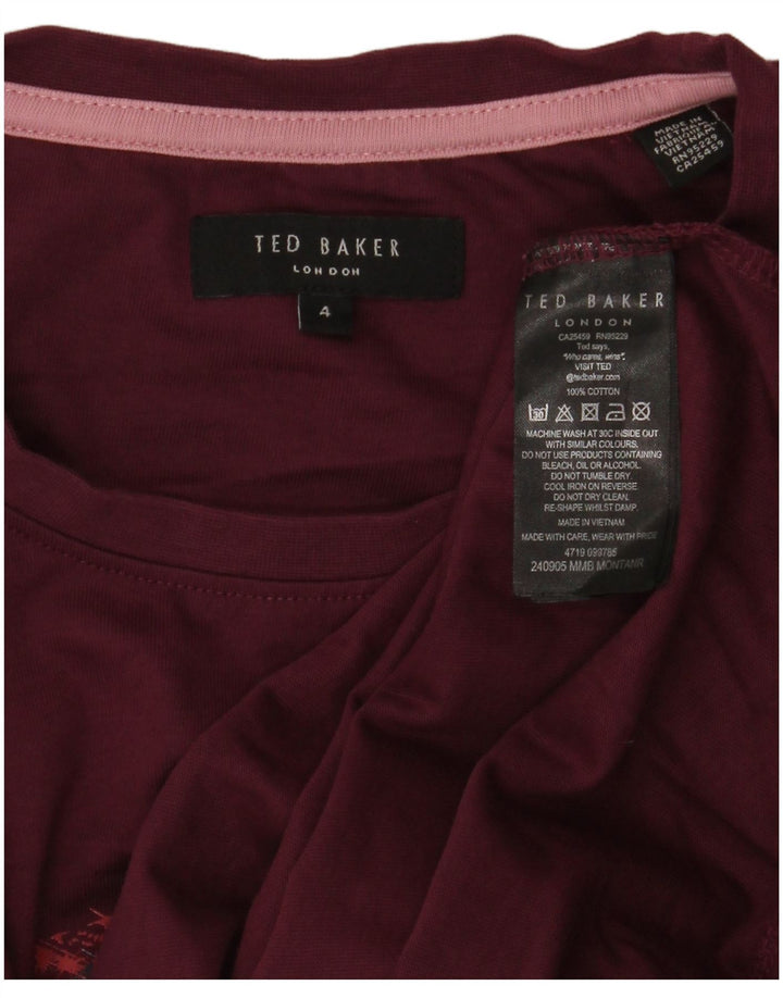 Ted Baker Herre grafisk T-shirt Top størrelse 4 Stor rødbrun bomuld