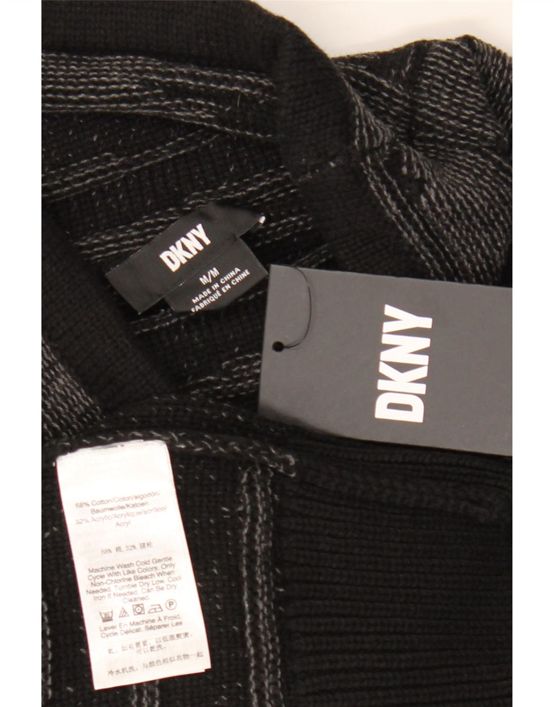 Dkny Herre Roll Neck Jumper Sweater Medium Sort Stribet Bomuld