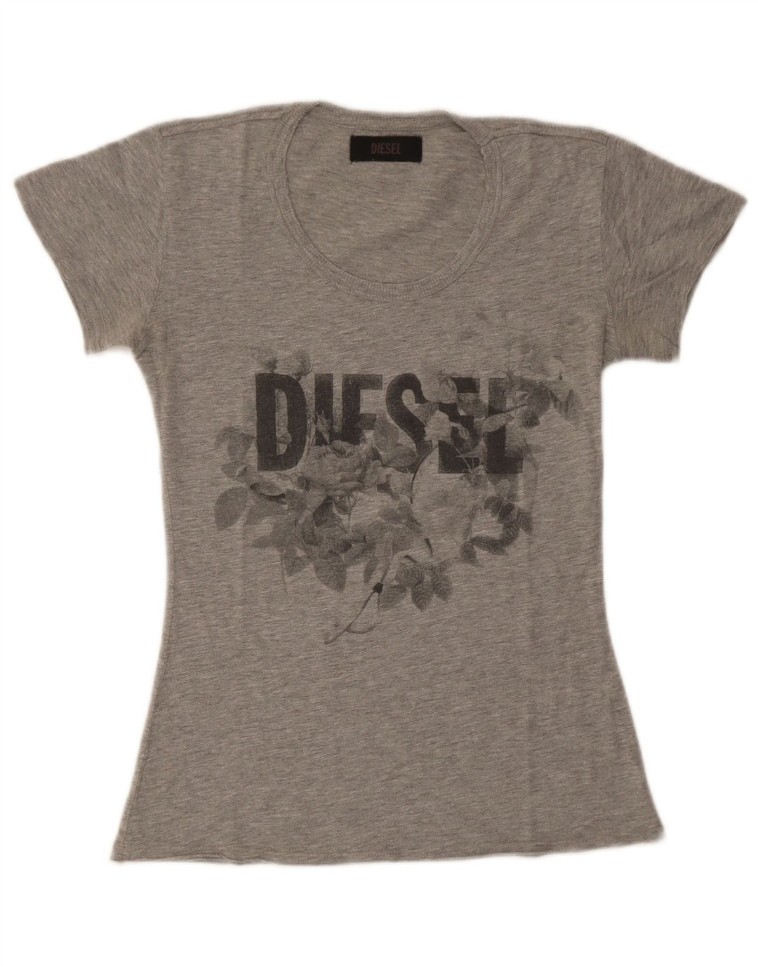 Diesel Dame Grafisk T-Shirt Top UK 8 Lille Grå