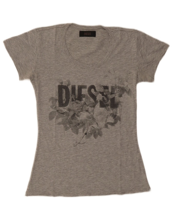 Diesel Dame Grafisk T-Shirt Top UK 8 Lille Grå
