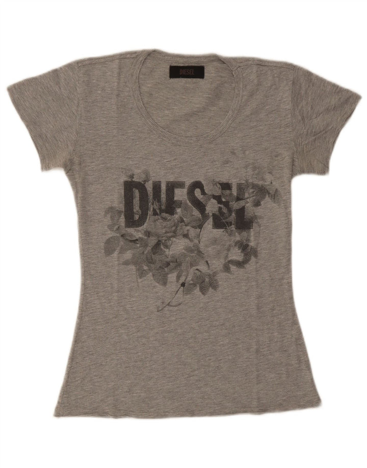 Diesel Dame Grafisk T-Shirt Top UK 8 Lille Grå