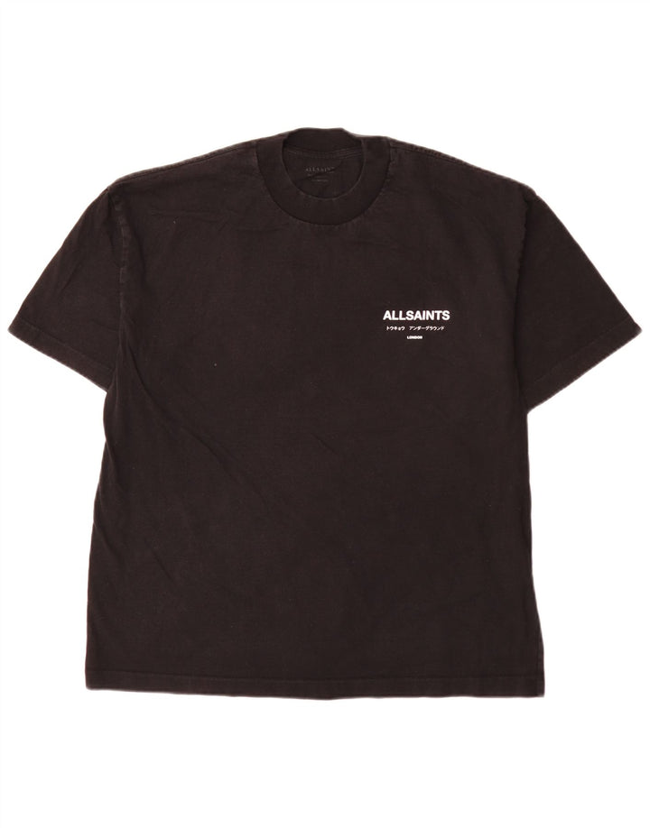 All Saints Herre Grafisk T-Shirt Top Lille Sort Bomuld