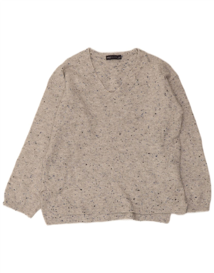 Marks & Spencer Dame V-hals sweater UK 10 Small Grey Flecked