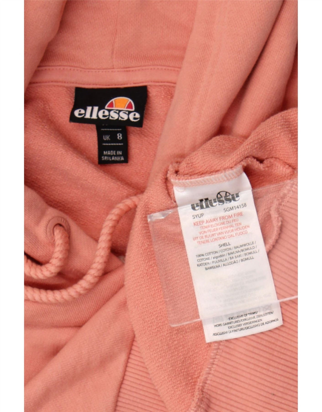 ELLESSE Womens Crop Oversized hættetrøje Jumper UK 8 Small Pink Bomuld