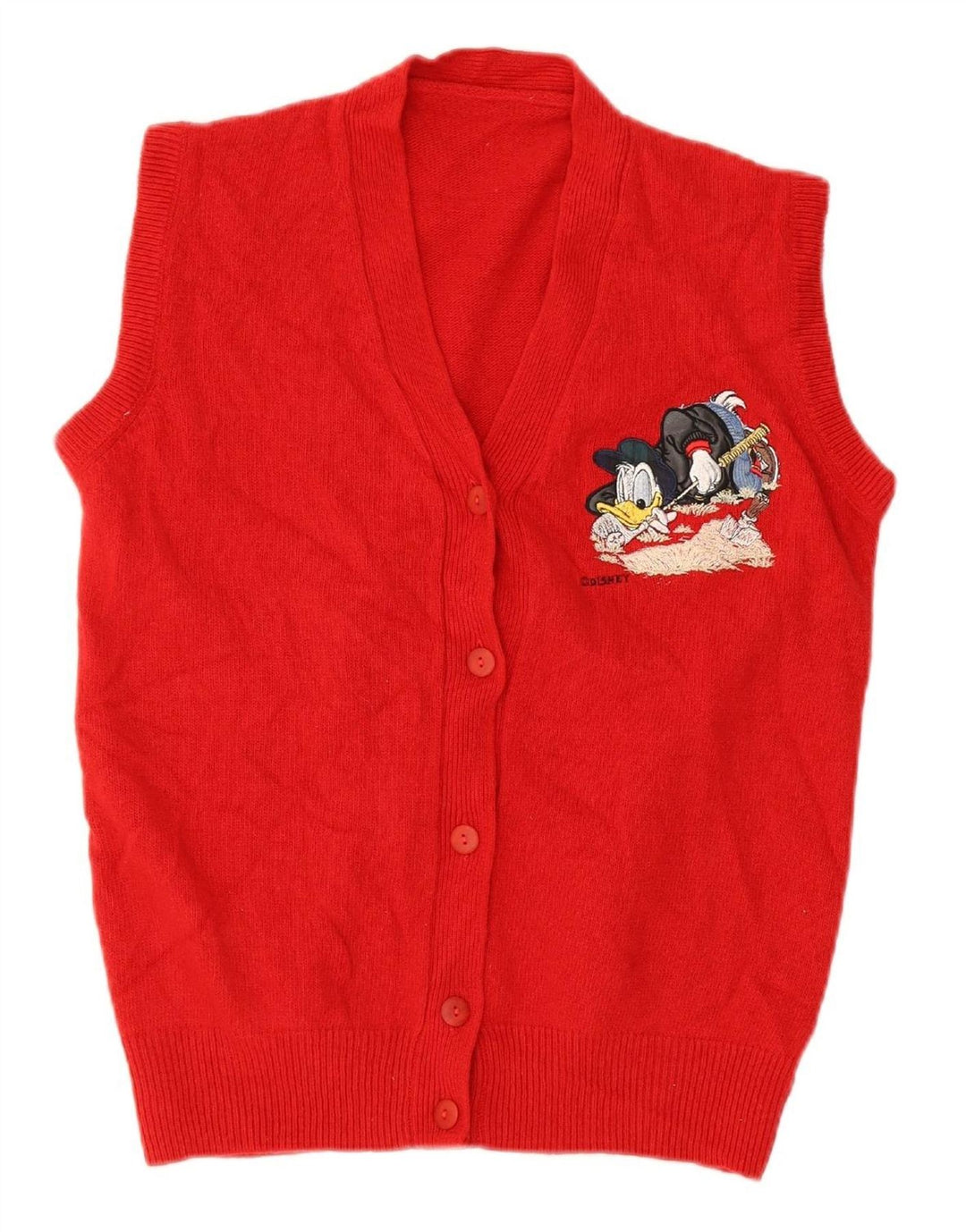 DISNEY Womens Pluto Graphic Sleeveless Cardigan Sweater UK 16 Large Red