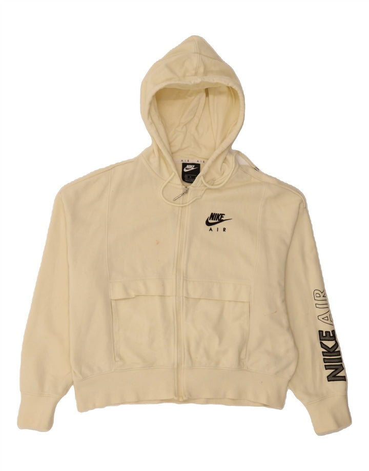 NIKE Womens Oversized Graphic Zip Hoodie Sweater UK 14 Medium Beige Cotton Vintage Nike and Second-Hand Nike from Messina Hembry 