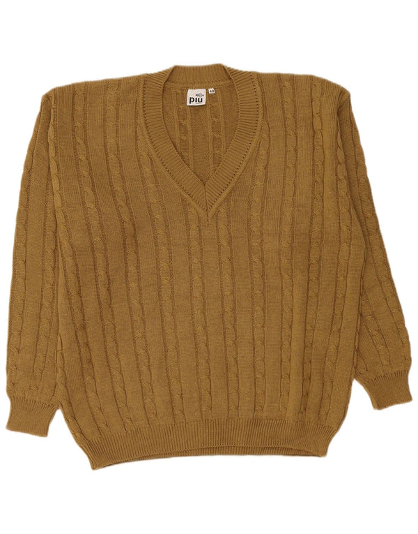 Piu Verona Herre V-hals Jumper Sweater UK 48 2XL Khaki Akryl