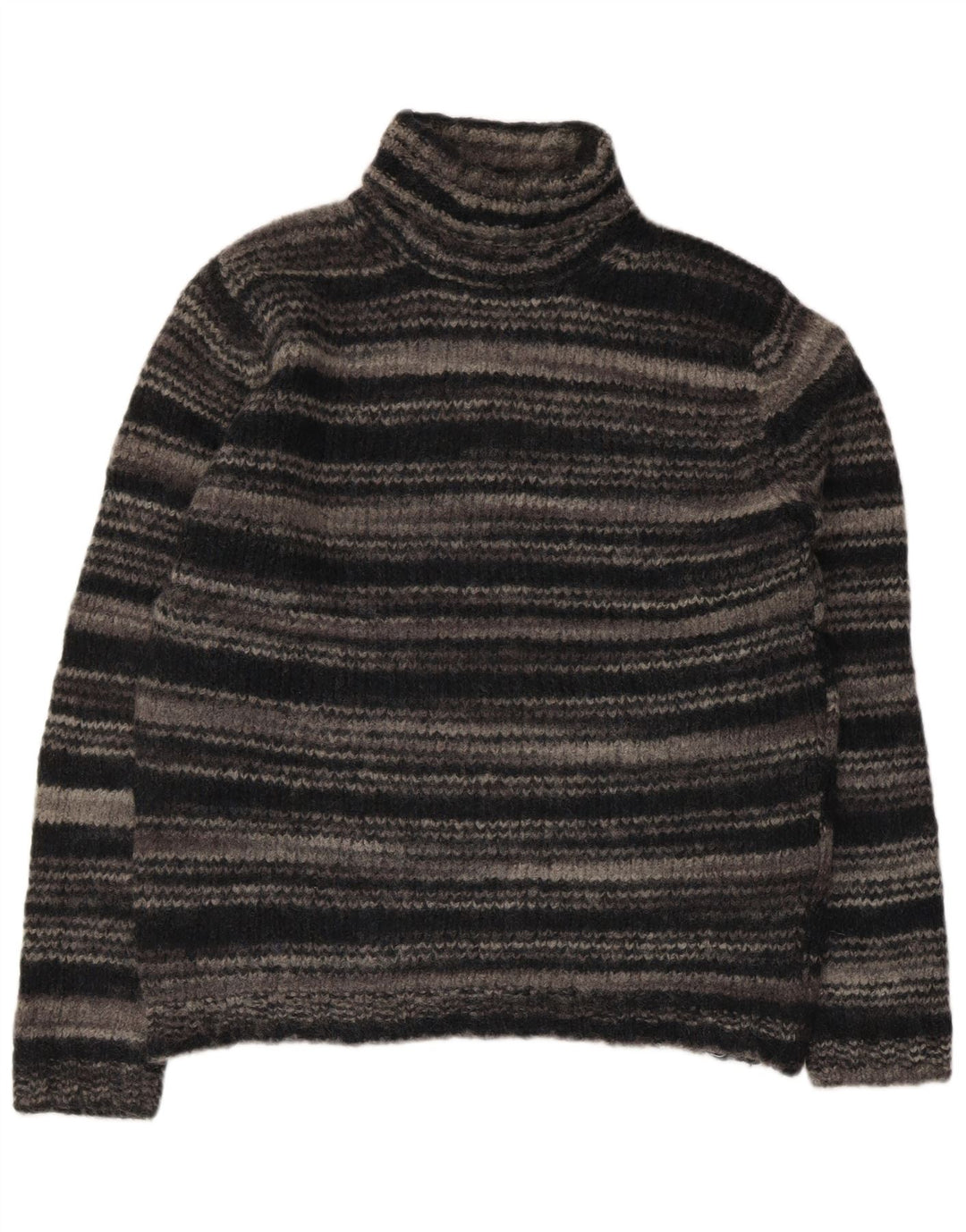 Benetton Dame Roll Neck Jumper Sweater UK 14 Stor Grå Stribet