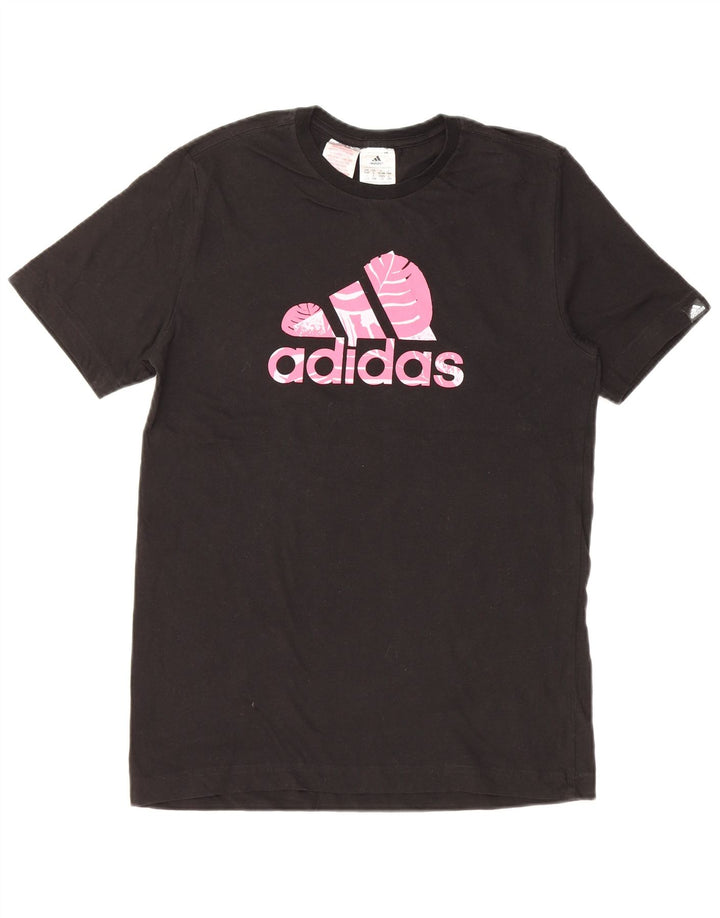 ADIDAS Piger Grafisk T-Shirt Top 13-14 År Sort Bomuld