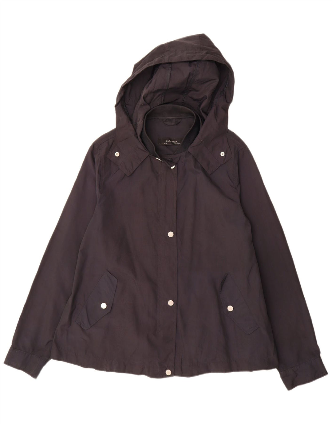 Zara Dame Hooded Utility Jacket UK 16 Large Black Polyester