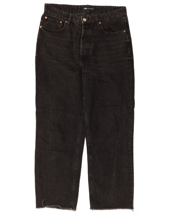 Zara Womens Crop Straight Jeans EU 42 Large W32 L25 Black Bomuld