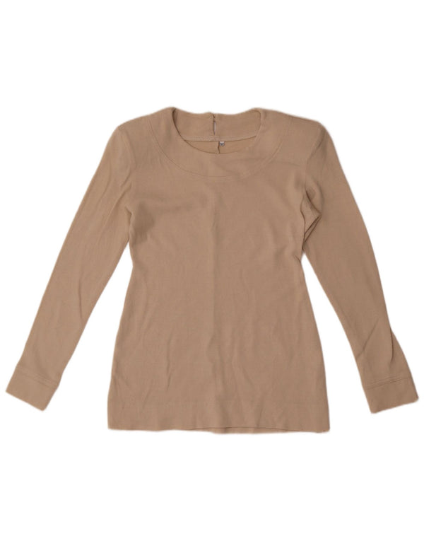 Vintage Womens Regular Top Long Sleeve UK 12 Medium Beige Wool