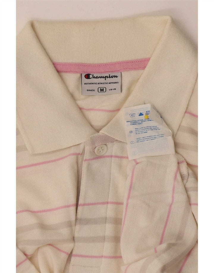 Champion herre poloshirt Medium hvid stribet bomuld