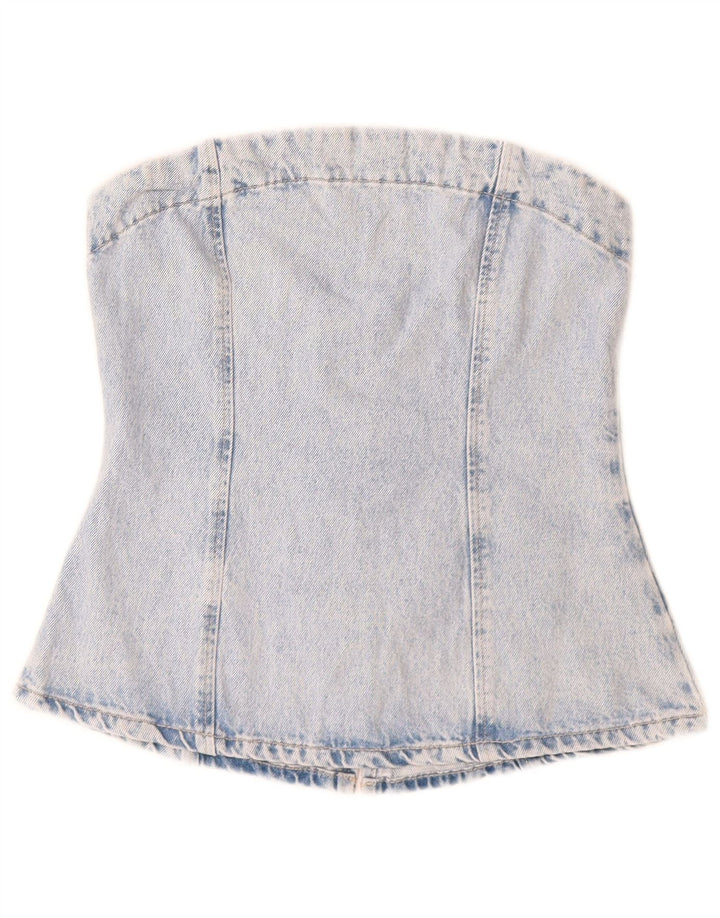 Zara Dame Denim Corset Top UK 8 Small Blue Cotton