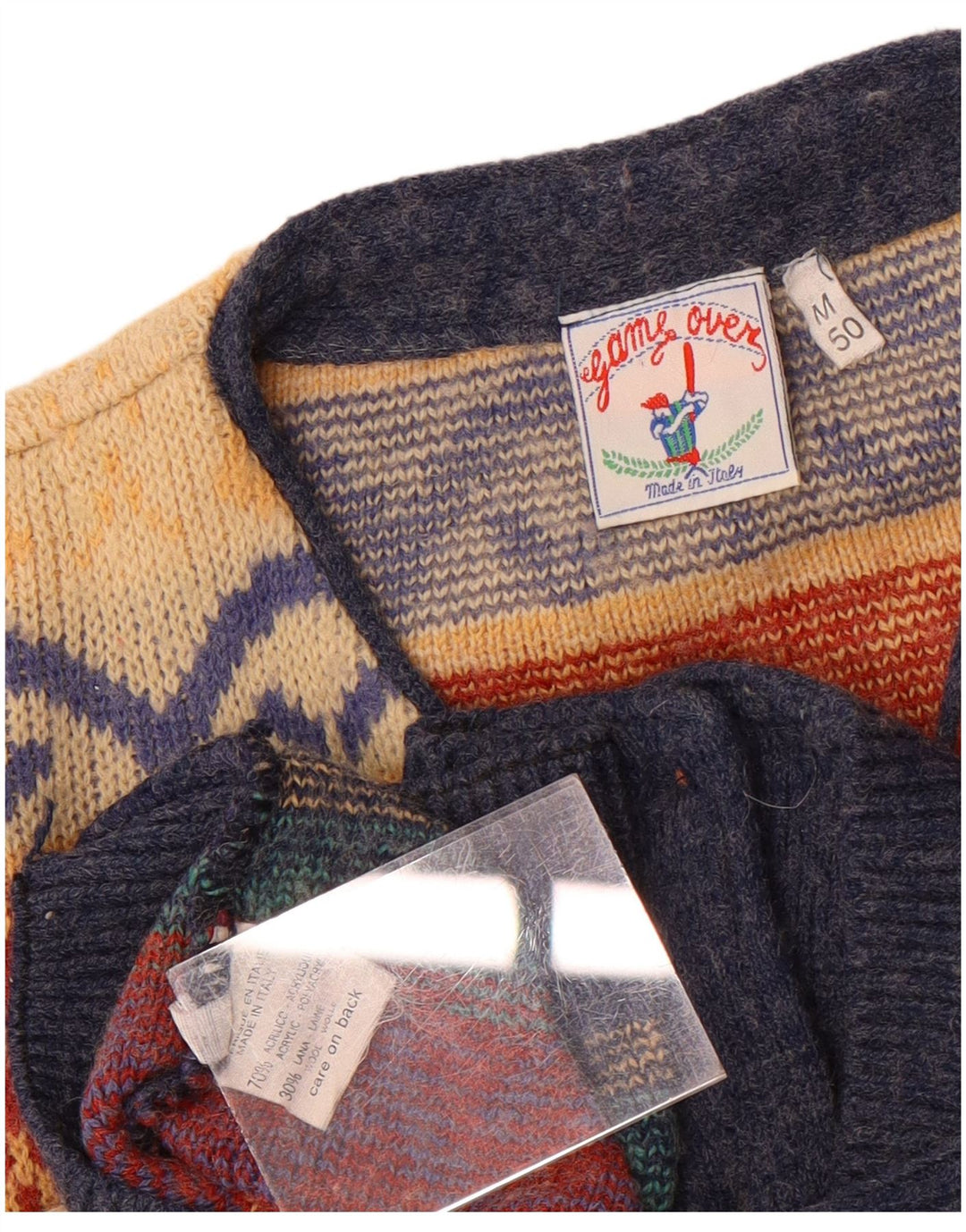 Vintage herre cardigan sweater IT 50 Medium Flerfarvet Fair Isle