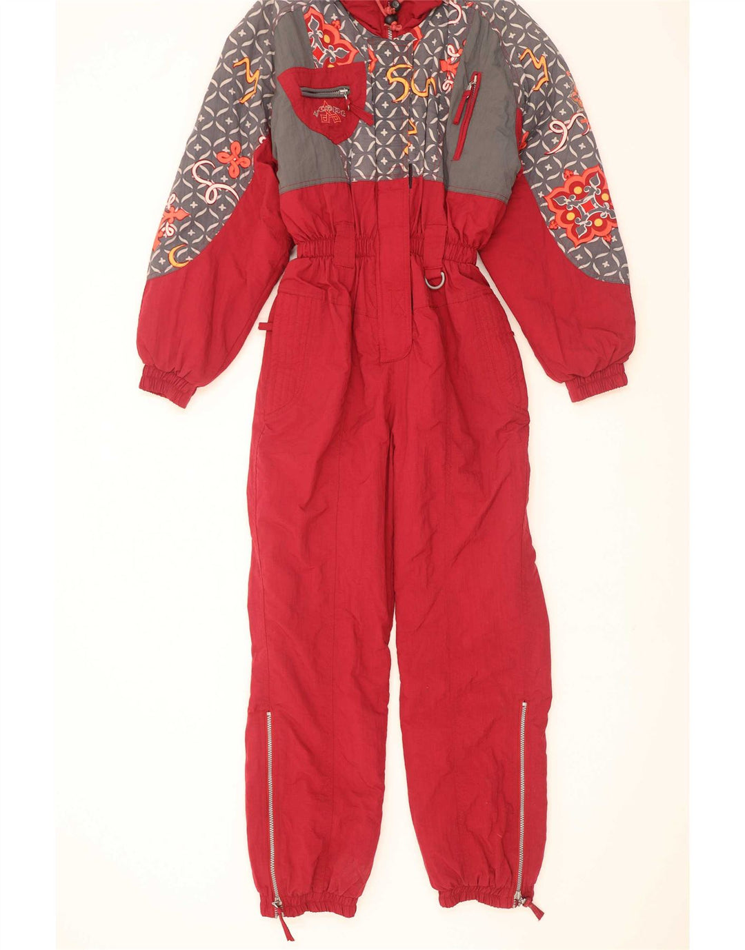 X-Cape Dame Ski Jumpsuit UK 10 Lille Rød Geometrisk Nylon