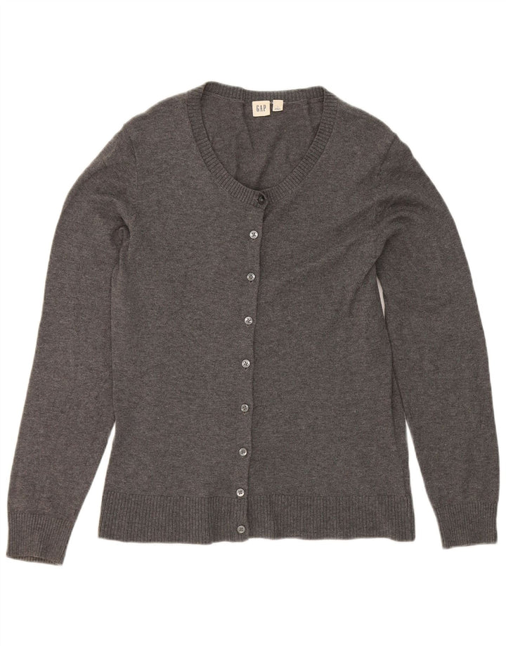 Gap Dame Cardigan Sweater UK 14 Stor Grå Bomuld